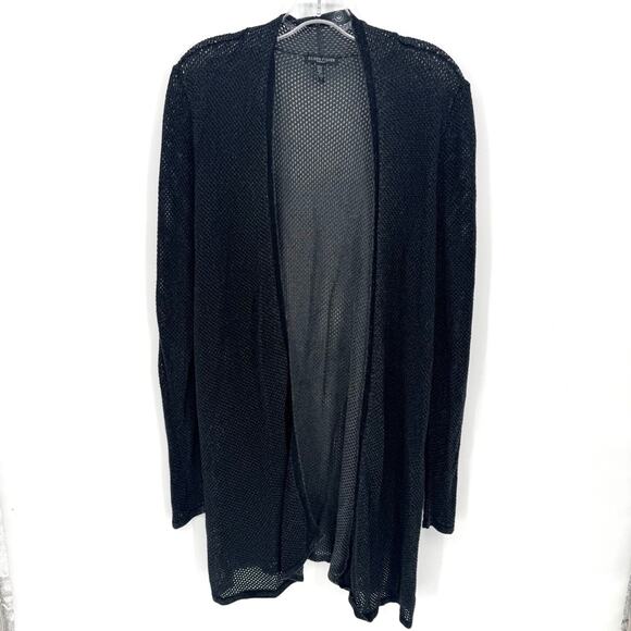EILEEN FISHER Black Mesh Knit Open Front Cardigan Sweater Long Sleeve 1X - Picture 2 of 6